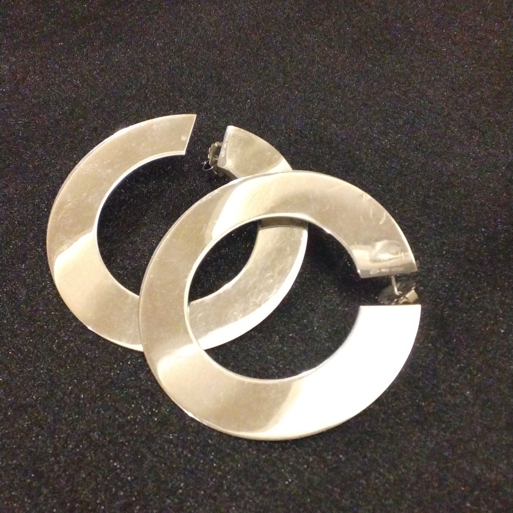 Large Pianegonda Sterling Silver Flat Hoops Earrings